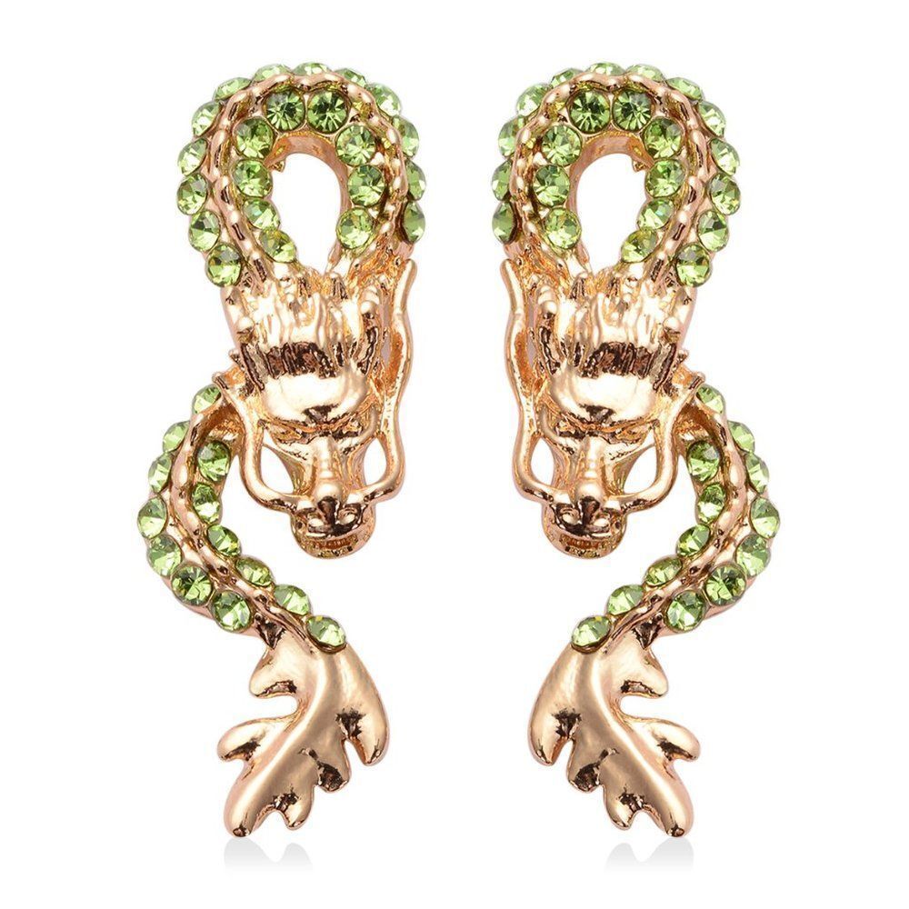 Austrian Crystal Dragon Earrings in Dualtone Green